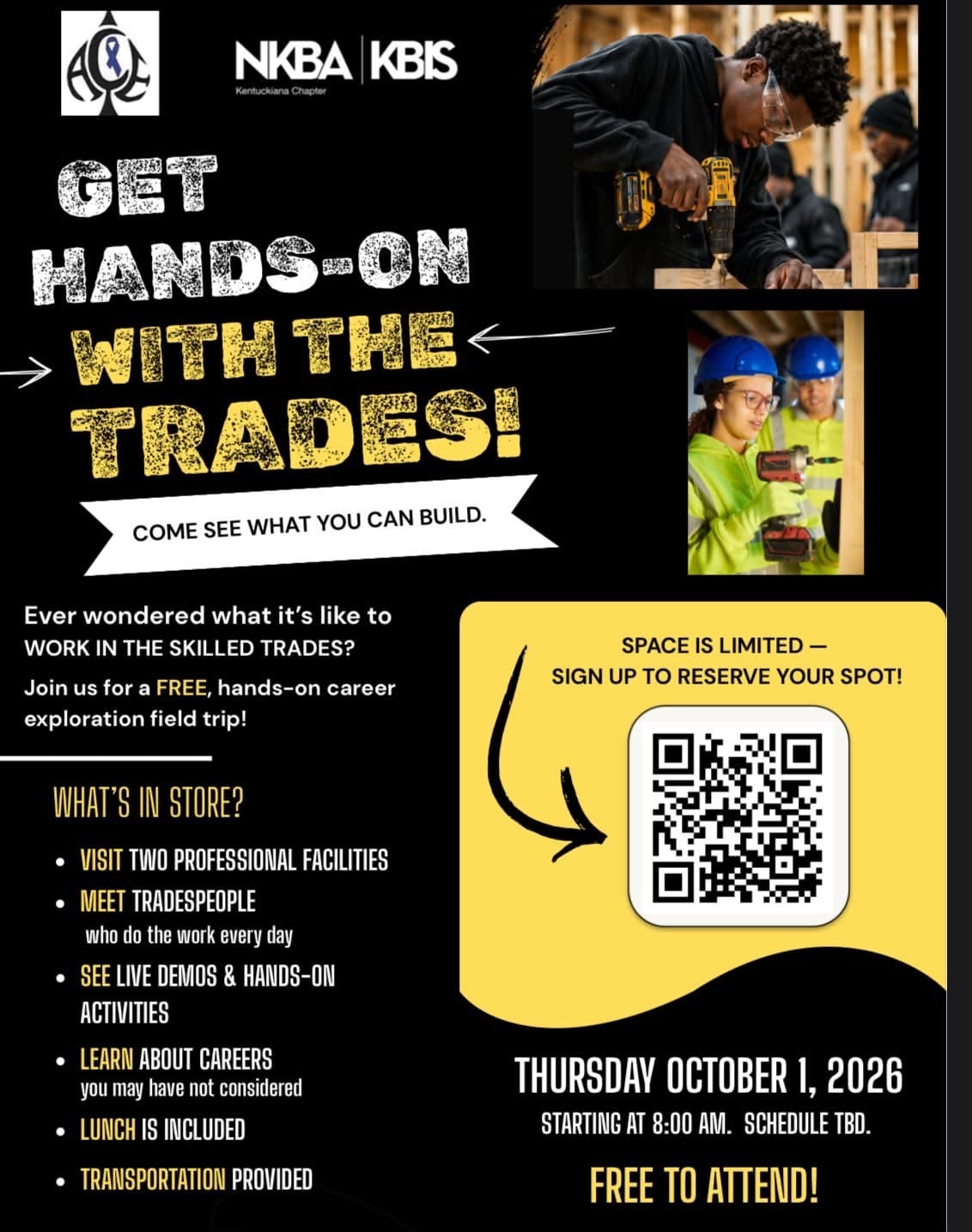 Get Hands On with the Trades — NKBA KBIS field trip flyer, Thursday October 1 2026